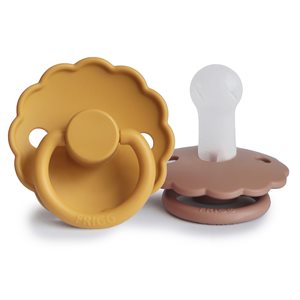 FRIGG Daisy - Round Silicone 2-Pack Pacifiers - Honey Gold/Rose Gold - Size 2